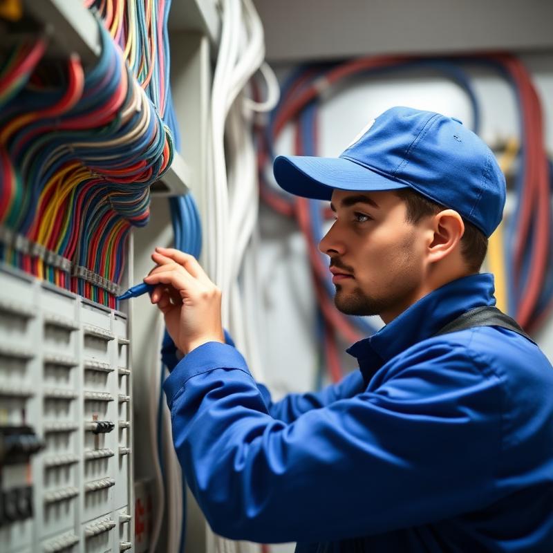 Eletricista TLC trabalhando em painel elétrico
